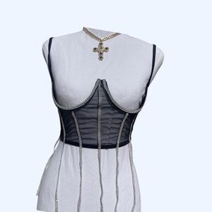 OHS Black Rhinestone Corset Top ✨